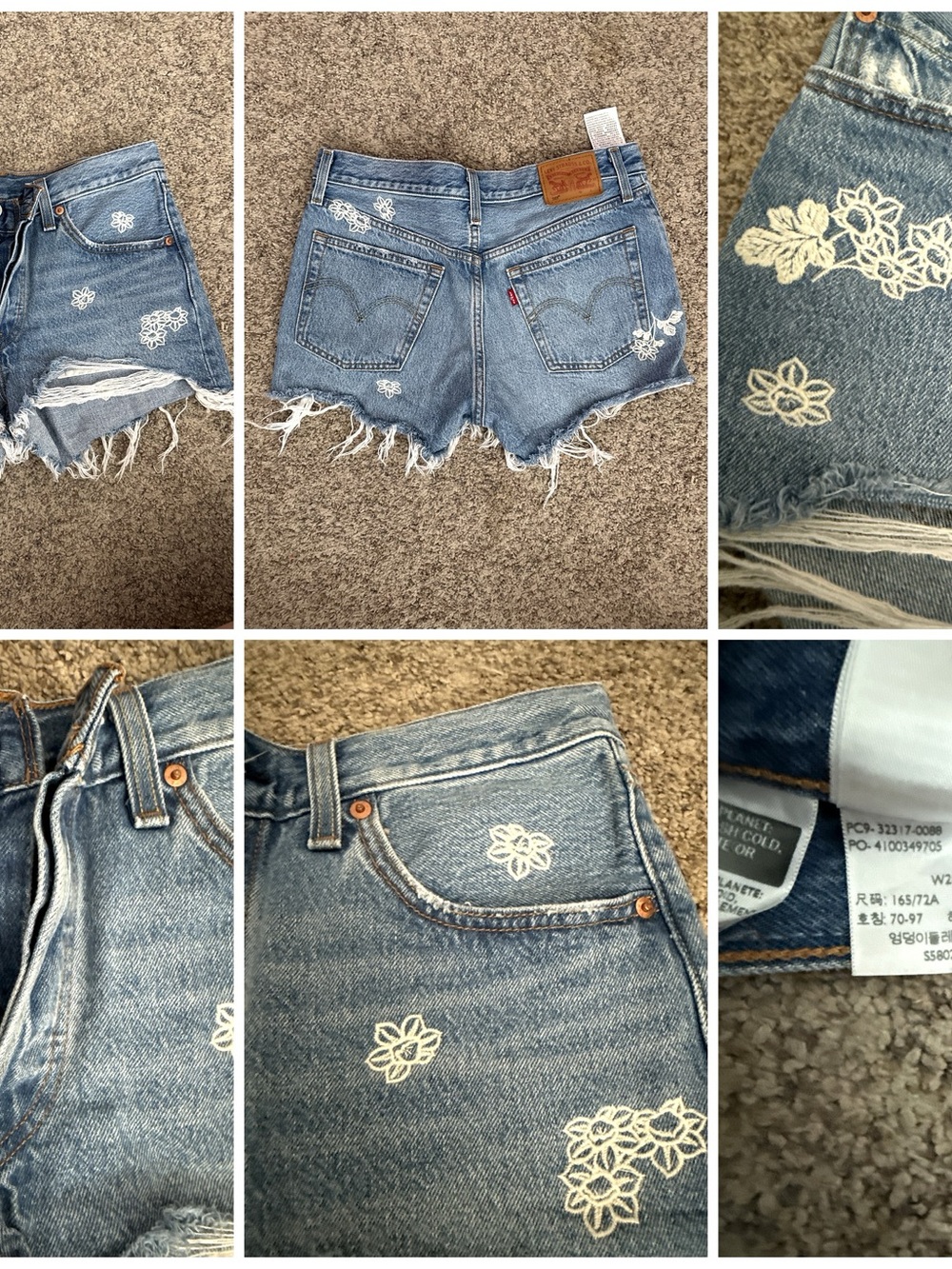 Levi's 501 Hella Bloom Floral Embroidered Cutoff Denim Shorts, W28